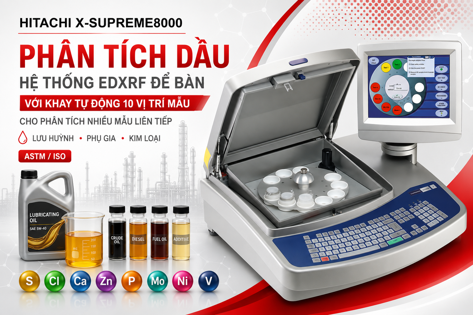 Hitachi X-Supreme8000 – hệ thống EDXRF để bàn với khay tự động 10 vị trí mẫu