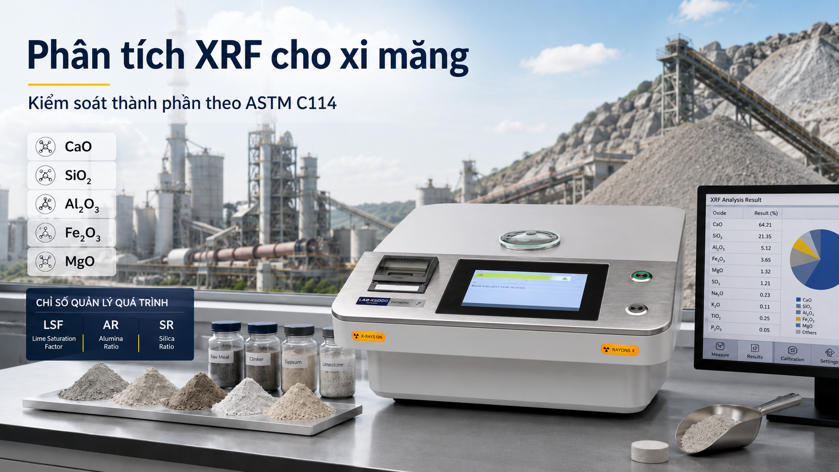 Máy XRF Hitachi LAB-X5000 phân tích thành phần xi măng theo ASTM C114