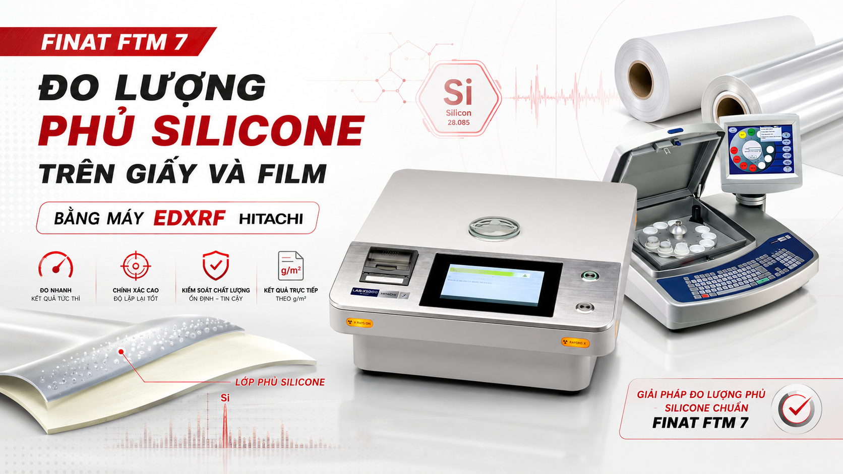 Đo lượng phủ silicone trên giấy và film theo FINAT FTM 7 bằng máy EDXRF Hitachi